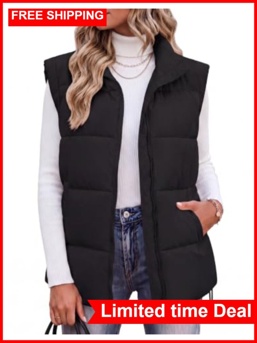 Womens Lightweight Quilted Puffer Vest Sleeveless Zip Up Winter Coat